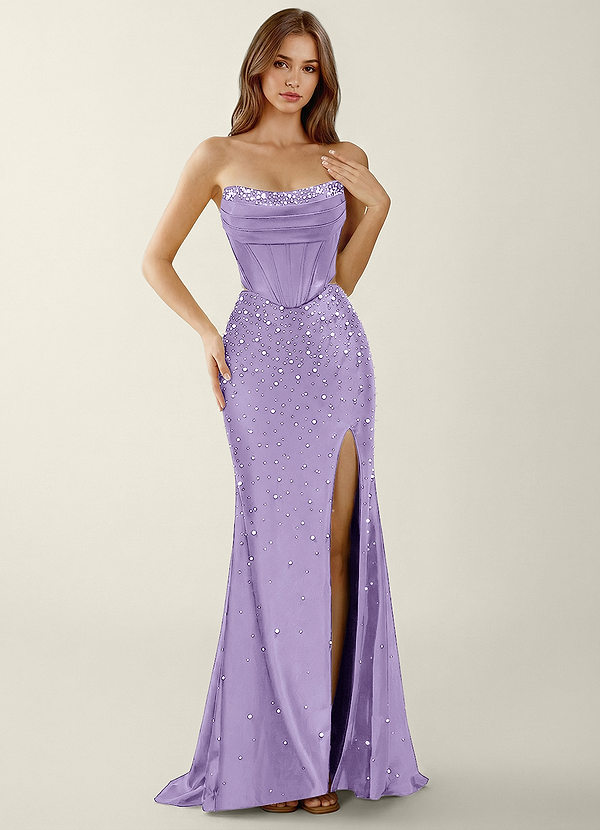 Esme Lilla Todelt korset stretch satin havfrue gallakjole image1