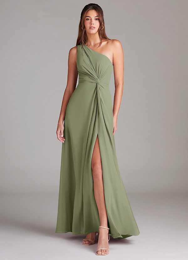 Azazie Brooke Bridesmaid Dresses Pistachio A-Line One Shoulder Chiffon Dress image1