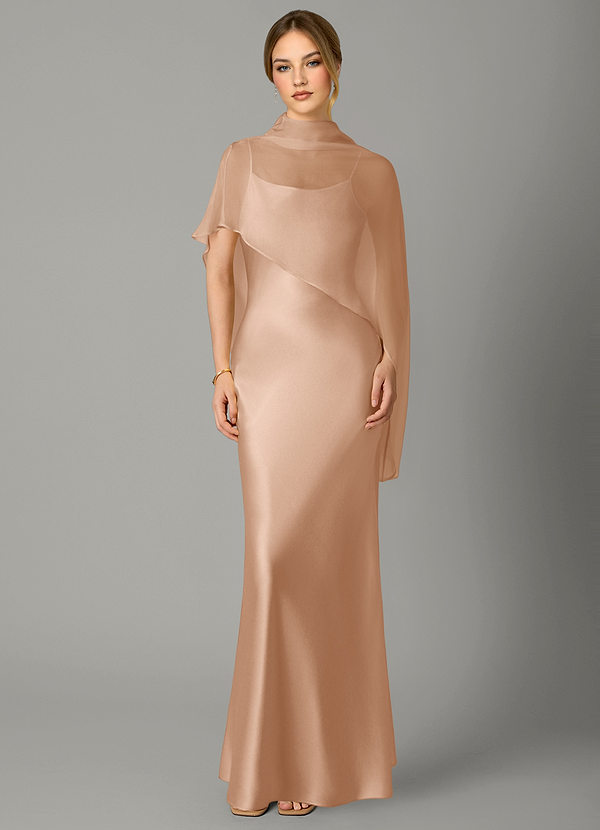 Azazie Jaleesa Morsiusneitojen mekot A-linja Korkea kaulus Joustava satiini Lattian pituus Pukeutua image1