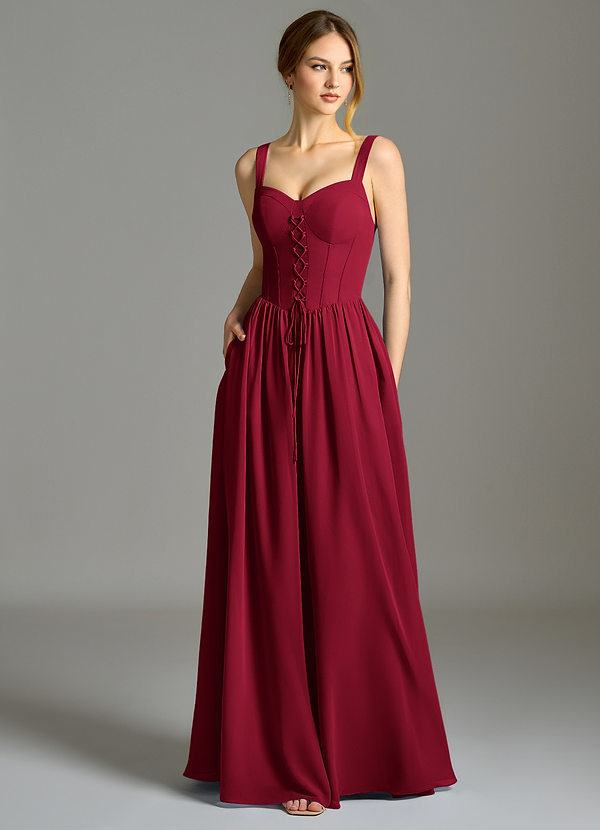 Azazie Porscha Suknie dla druhen Linia A Dekolt w kształcie serca Szyfon Do ziemi Sukienka image1