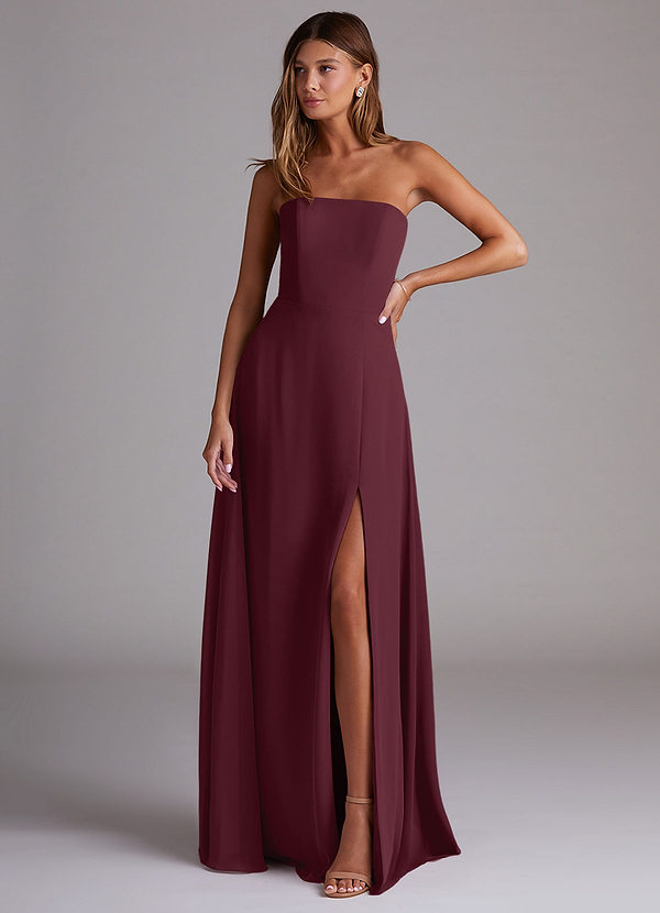 Azazie Wren Vestidos Dama de Honor Vestido de Cabernet de Gasa de Corte en A Convertible con Corte Lateral image1
