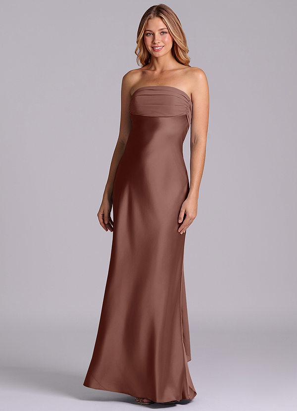 Azazie Ailanie Brudtärneklänningar Klä av Tubklänning i Stretch Satin Axelbandslös Espresso image1