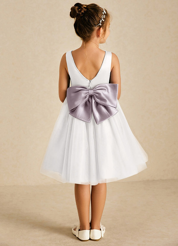 Azazie Seline Flower Girl Dresses Ivory Dusk A-Line Bow Tulle Dress image1