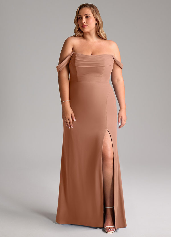 Azazie Saige Abiti da Damigella Abito Convertibile A-Line in Chiffon a Spalla Scoperta Bronzo image1