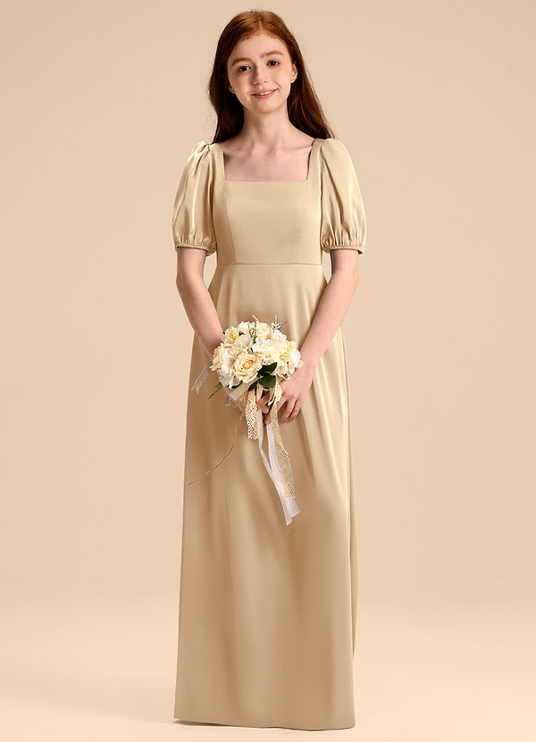 Azazie Briar Junior A-Linie Schleifen Stretch-Satin Kleid Champagner image1