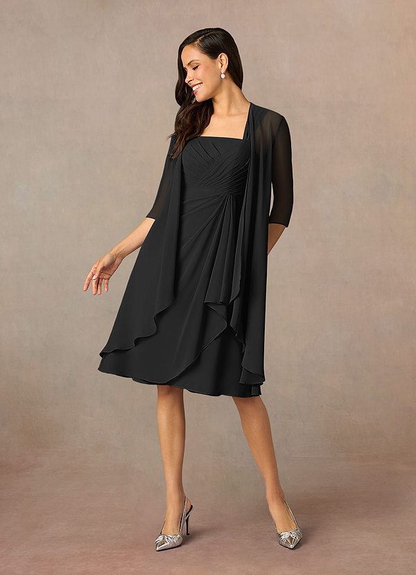 Azazie Olivia Mother of the Bride Dresses Black A-Line Square Neckline Pleated Chiffon Dress image1