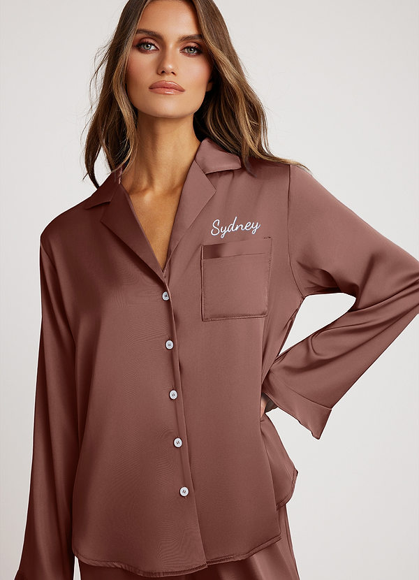 front Expresso Ensemble de Pyjama Long Satiné avec Details en Volants Personnalisé