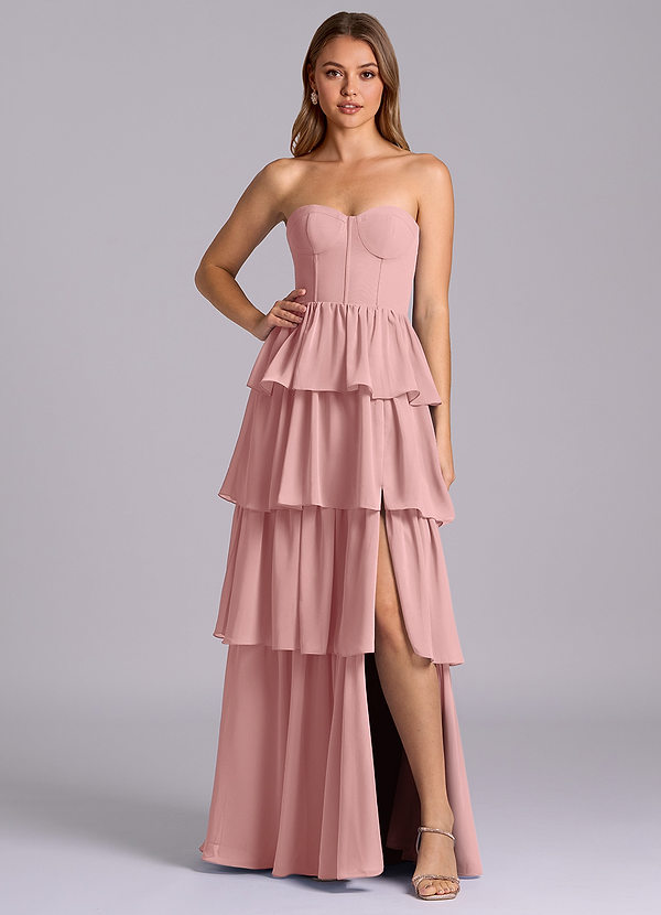 Azazie Faye Abiti da Damigella Abito A-Line in Chiffon Scollo a Cuore Rosa Polverosa image1