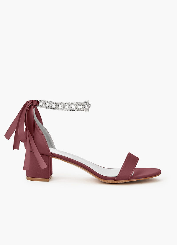 front Matching Color Matte Satin Rhinestone Strap Block Heel Sandals