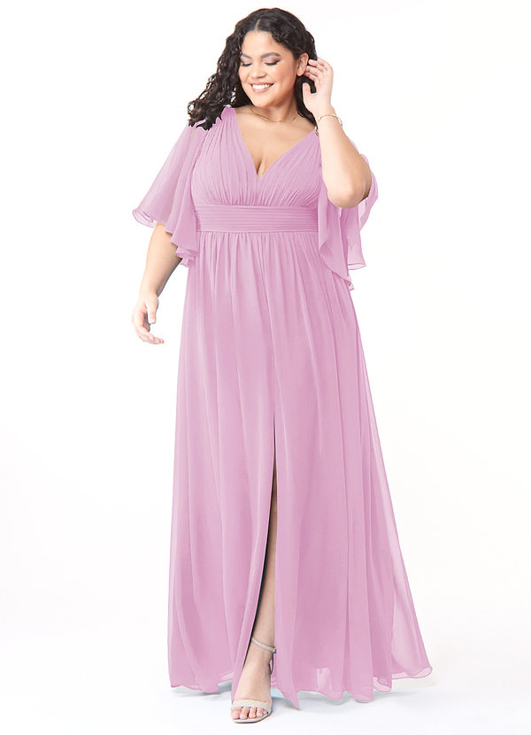 Azazie Temeka Robes Demoiselle d'honneur Robe Trapèze en Mousseline de soie Rayé Rose Bonbon image1