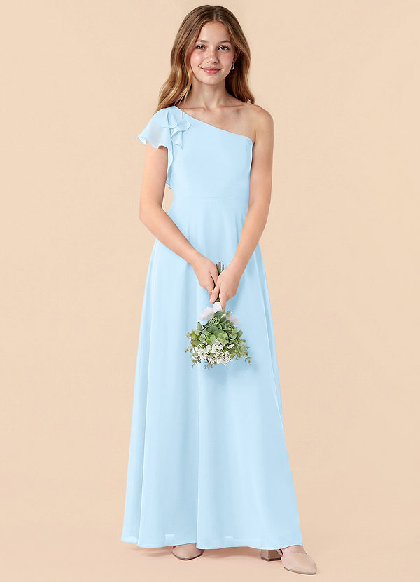 Azazie Arabella Junior Sky Blue A-Line Ruched Chiffon Dress image1