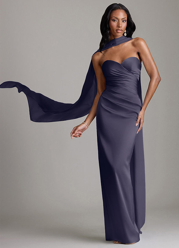Azazie Sonora Vestidos Dama de Honor Vestido de Tormenta de Satén Elástico de Corte Recto con Sin tirantes image1