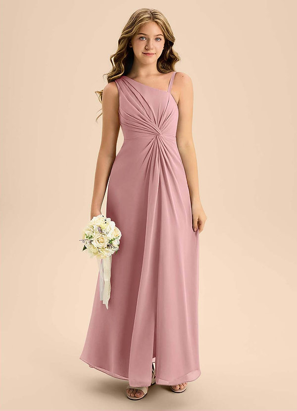 Azazie Brooke Junior Dusty Rose A-Line Side Slit Chiffon Dress image1