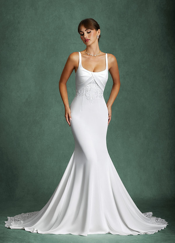Gina Wedding Dresses Diamond White Champagne Mermaid Square Neckline Crepe Back Satin Dress image1
