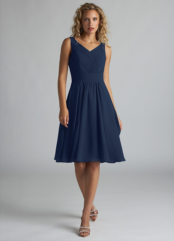 Azazie Grace Bridesmaid Dresses Dark Navy A-Line Pleated Chiffon Dress image1