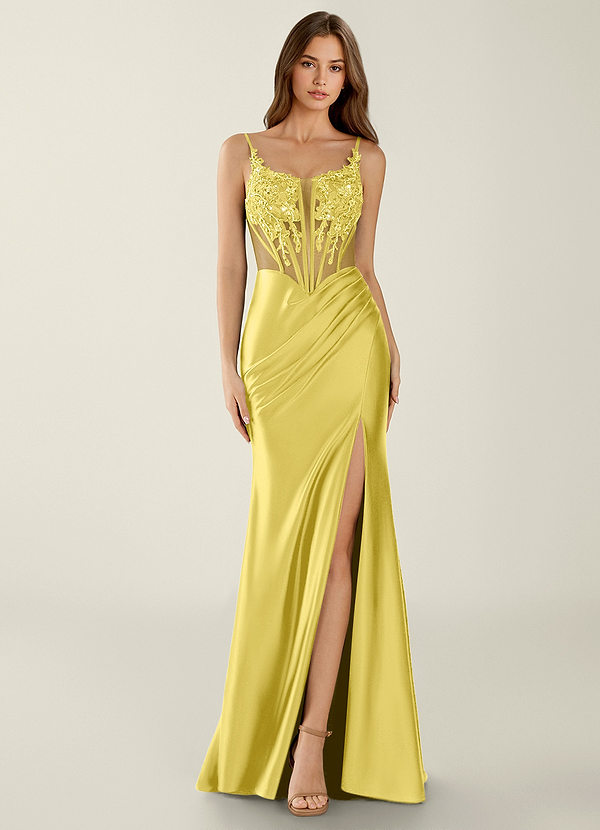 Zahara Lemon Sorbet V-Neck Lace Corset Mermaid Prom Dress image1