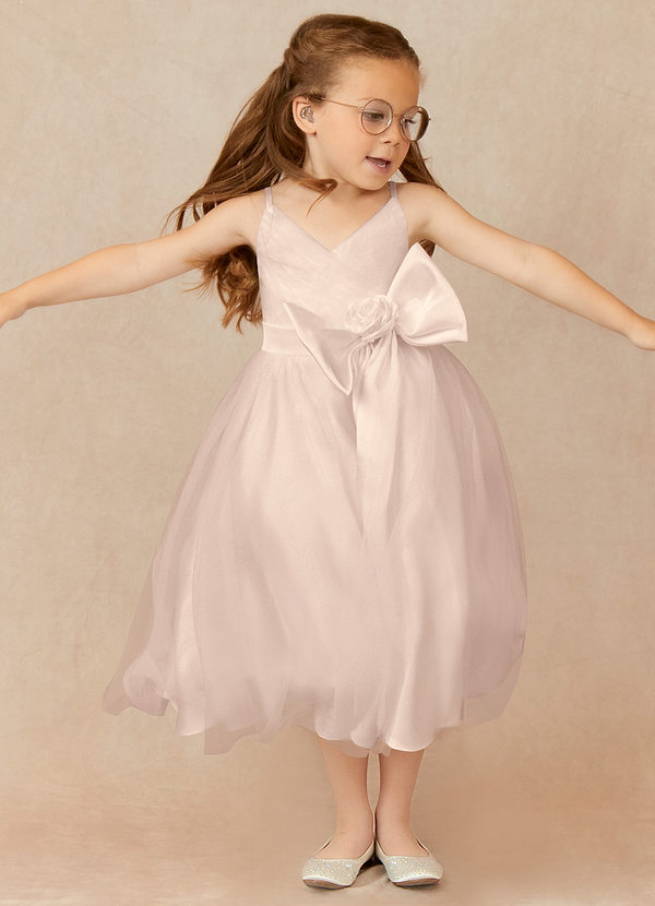 Azazie Dito Vestidos de Niña de Flores Vestido de Rosa Inglesa de Tul de Corte En A con Plisado image1