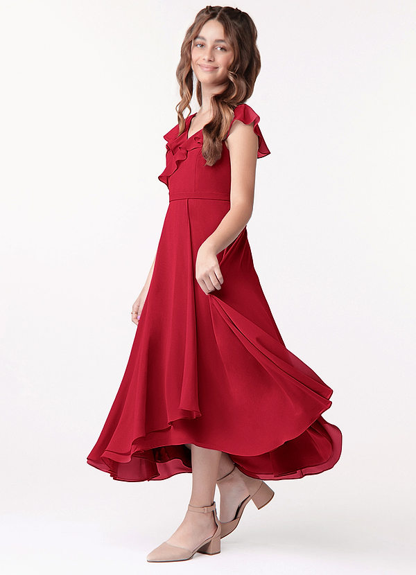 Azazie Posie Junior Scarlet A-Line Ruched Chiffon Dress image1