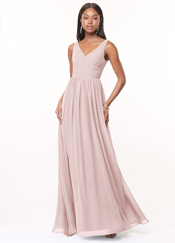 Azazie Keyla Bridesmaid Dresses Blushing Pink A-Line V-Neck Pleated Chiffon Dress image1