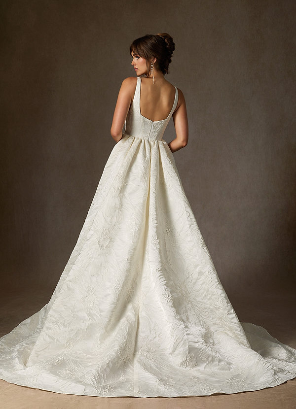 Azazie Skylin Wedding Dresses Antique White Champagne Ball-Gown with Pockets Floral Jacquard Dress image1