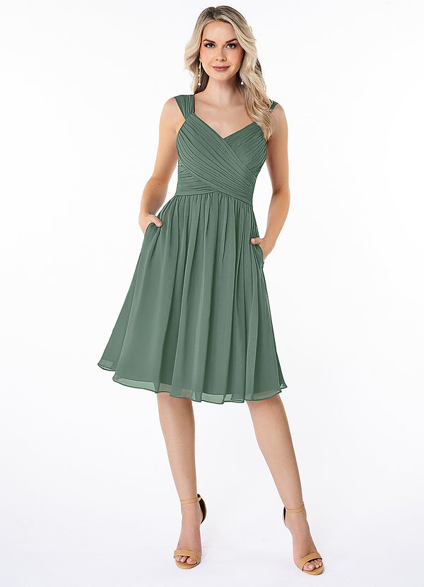 Azazie Angie Bridesmaid Dresses Eucalyptus A-Line Pleated Chiffon Dress image1
