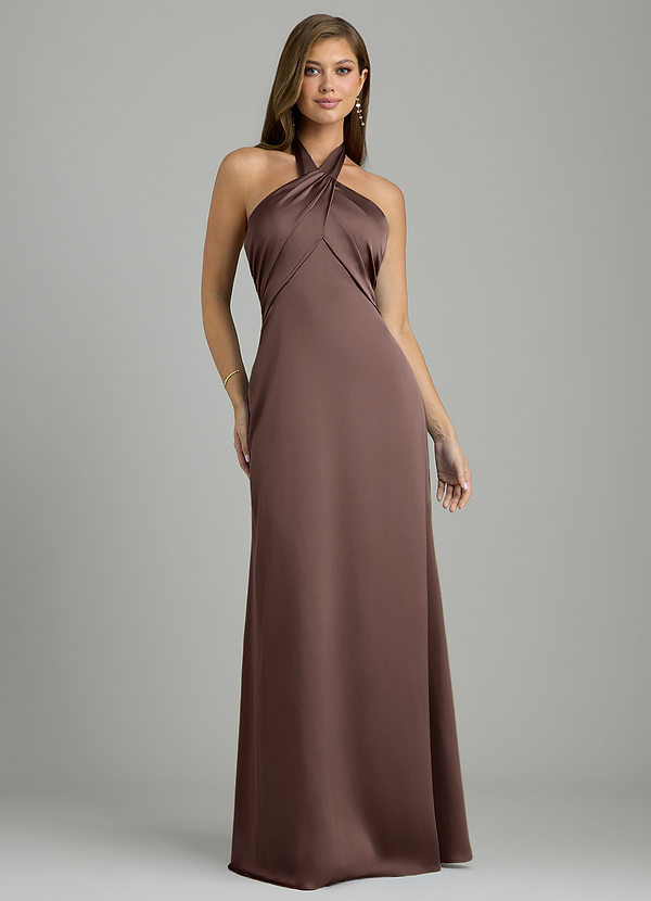 Azazie Nicole Brautjungfernkleider A-Linie Stretch-Satin Kleid Ganache image1
