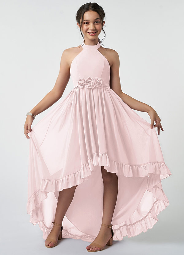 Azazie Hermione Junior Blushing Pink A-Line Chiffon Dress image1