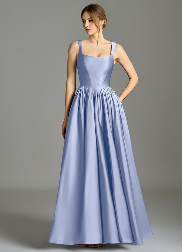 Azazie Verina Abiti da Damigella Abito A-Line in Raso Elasticizzato Plissettato Ghiaccio image1