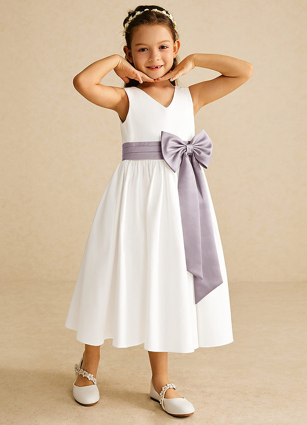 Azazie Darling Flower Girl Dresses Ivory Dusk A-Line Bow Cotton Dress image1