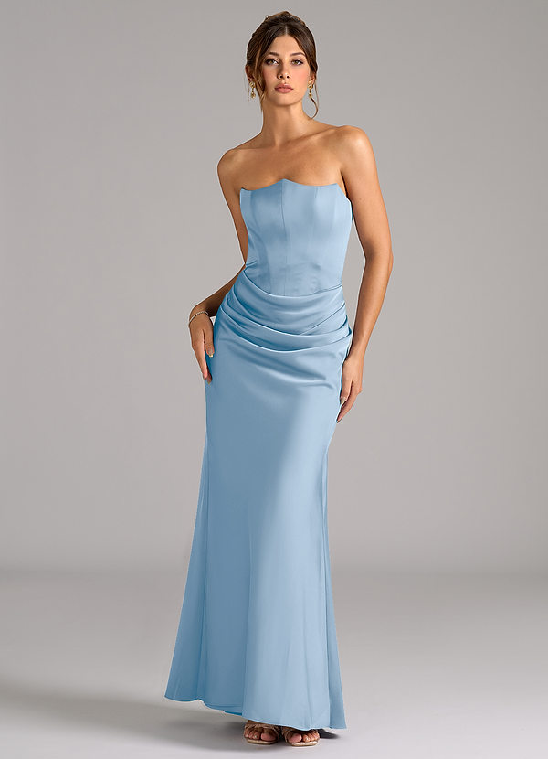 Azazie Debby Abiti da Damigella Abito Convertibile Sirena in Raso Elasticizzato Senza Cinturino Azzurro Polvere image1