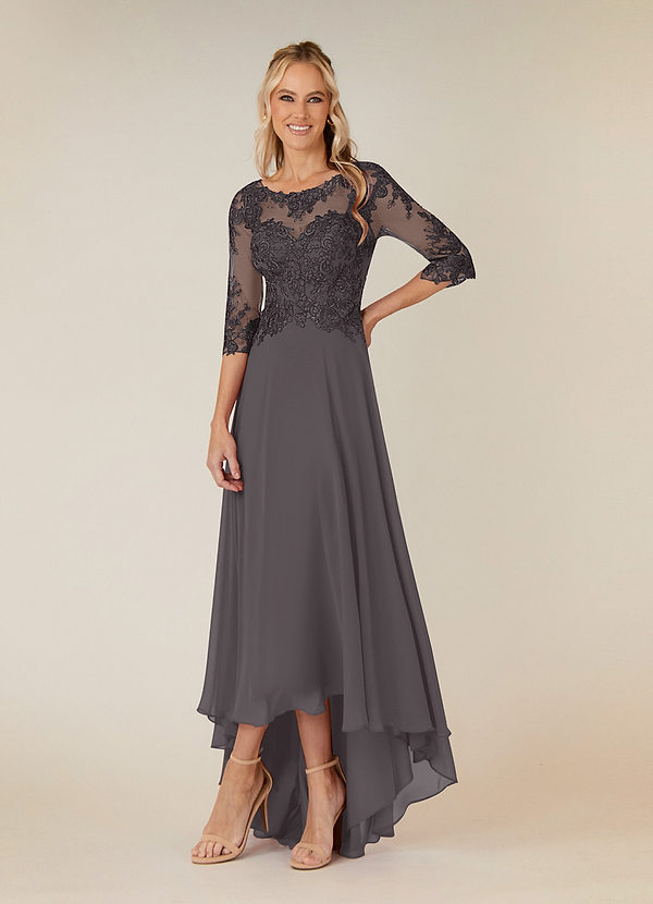 Azazie Monza Mother of the Brides Dresses Steel Grey A-Line Lace Chiffon Dress image1