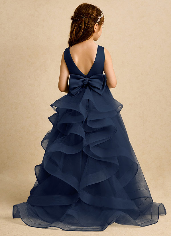 Azazie Lior Robes de Fillette d'Honneur Robe Princesse en Tulle Plissée Bleu Marine Foncé image1