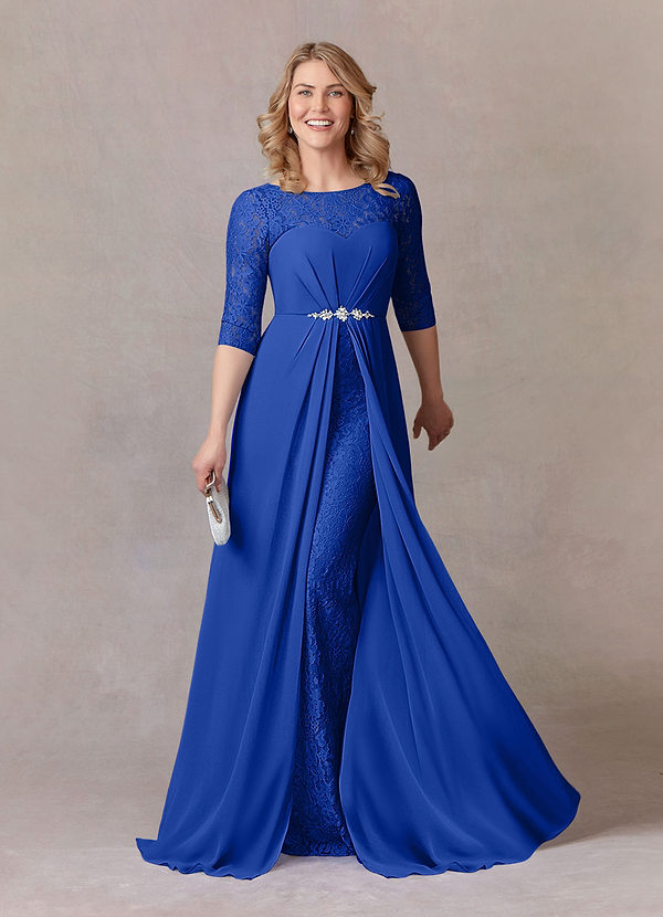 Azazie Leonine Mother of the Brides Dresses Royal Blue A-Line Scoop lace Chiffon Dress image1