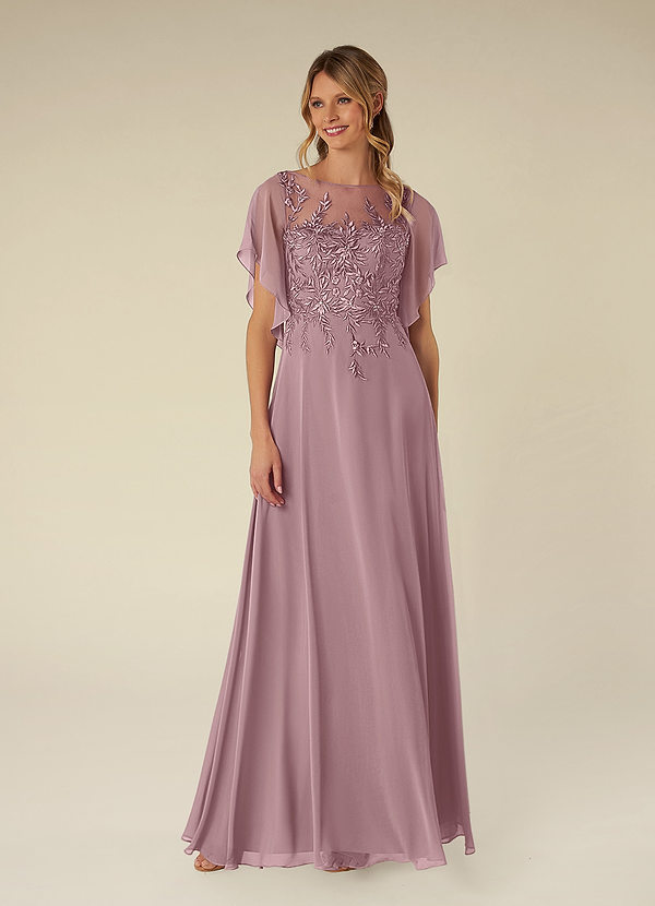 Azazie Faviola Mother of the Bride Dresses Dusty Rose A-Line Boatneck sequins Chiffon Dress image1