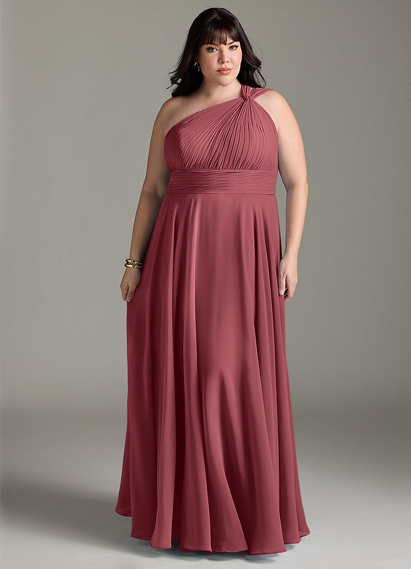 Azazie Charlize Bridesmaid Dresses Merlot A-Line One Shoulder Chiffon Dress image1