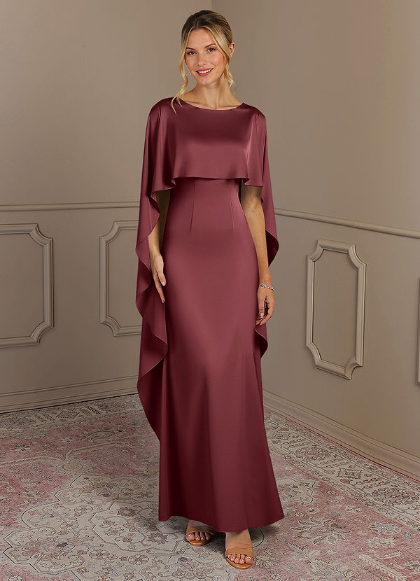 Azazie Eli Mother of the Brides Dresses Merlot Sheath Boatneck Stretch Satin Dress image1