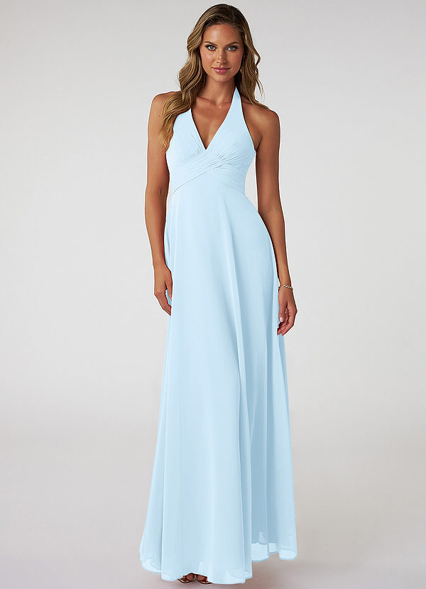 Azazie Tessie Bridesmaid Dresses Sky Blue A-Line V-Neck Pleated Chiffon Dress image1
