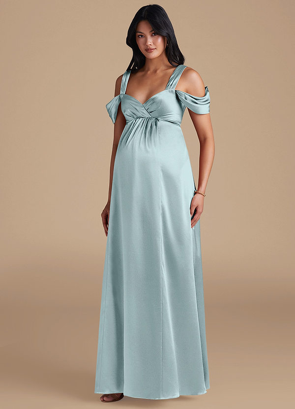 Azazie Rhea Abiti da damigella premaman Abito A-Line Plissettato Raso Metallizzato Floor-Length image1