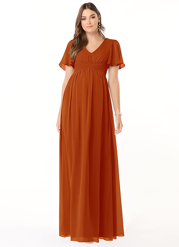 Azazie Verna Maternity Bridesmaid Dresses Flowy V-Neck Ruched Chiffon Long Dress image1