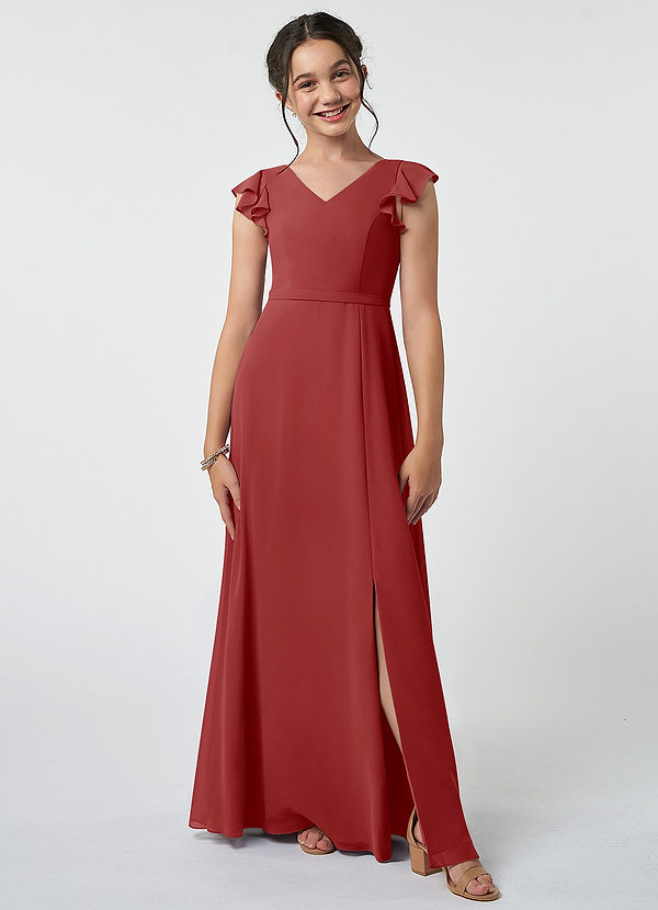 Azazie Claudine Junior Rust A-Line Pleated Chiffon Dress image1