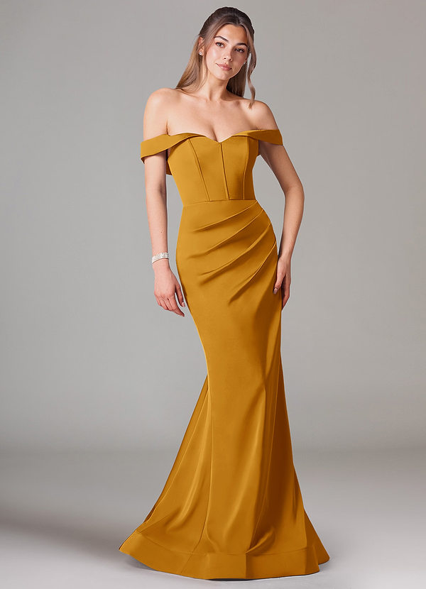 Azazie Everly Vestidos Dama de Honor Vestido de Caramelo de Satén Elástico de Corte Sirena Convertible con Vestidos sin tirantes image1