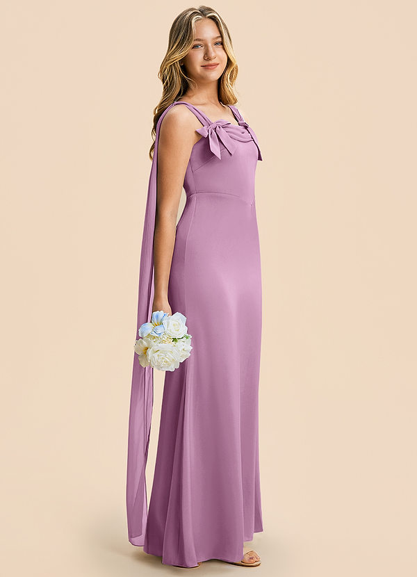 Azazie Chelsea Junior Wisteria Sheath Pleated Stretch Satin Dress image1