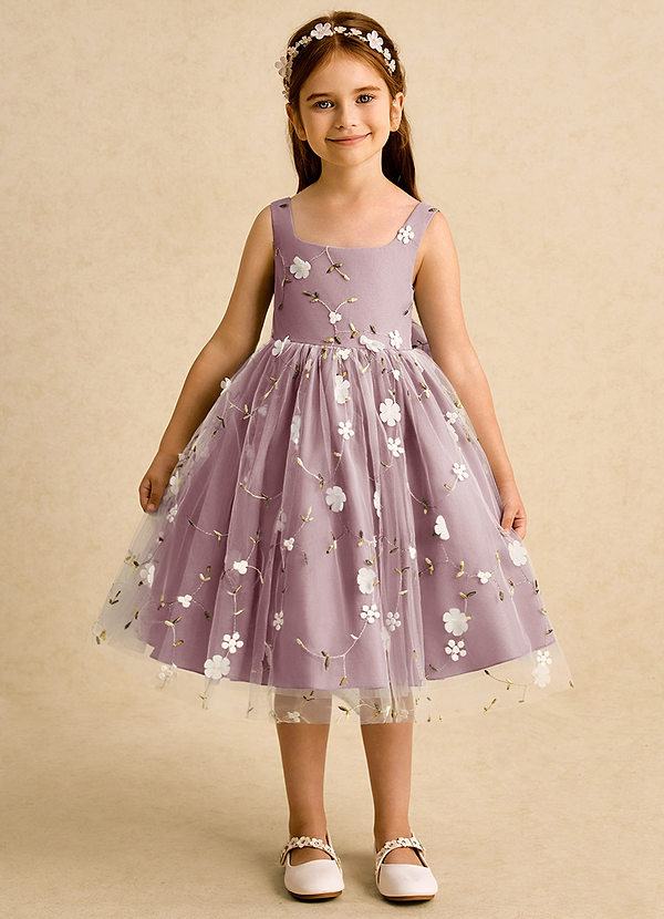 Azazie Bean Blumenkinder Kleider Ballkleid ärmellos Tüll Kleid Altrosa image1