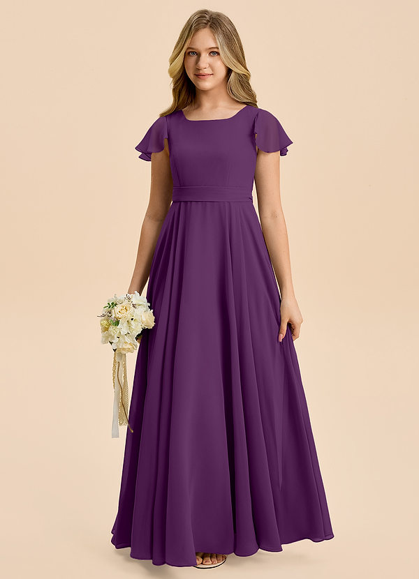 Azazie Cady Junior Abito A-Line in Chiffon Plissettato Uva image1