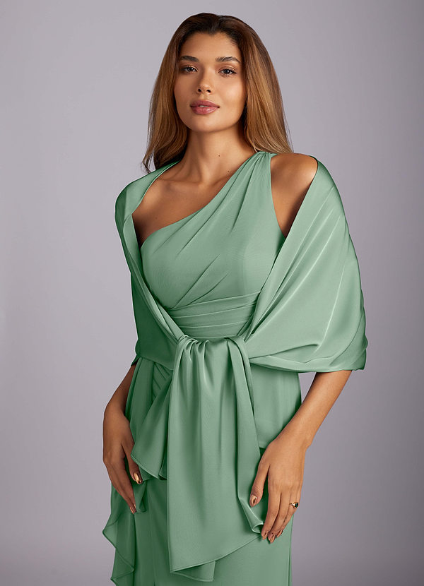 front Azazie Matching Color Aleena Stretch Satin Shawl