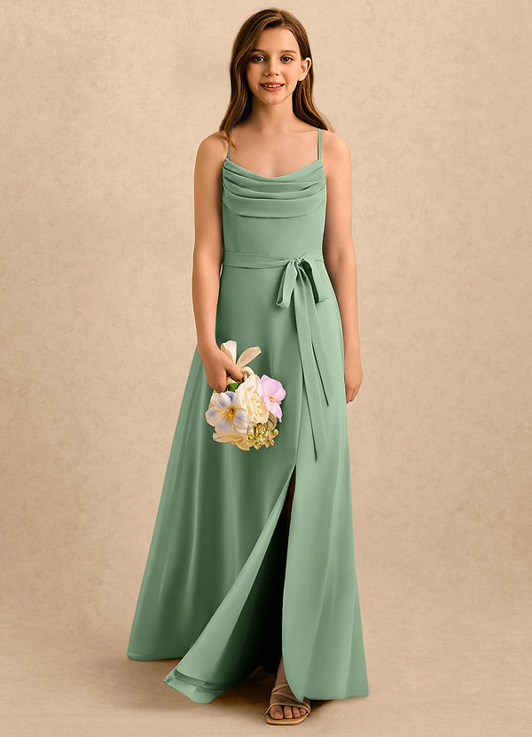 Azazie Jasslyn Girls Formal Sukienki dla dziewczynek sypiących kwiaty Linia A Pofałdowany Szyfon Długość podłogi Sukienka image1