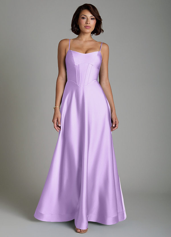 Nona Bridesmaid Dresses Lilac A-Line Pleated Stretch Satin Dress image1