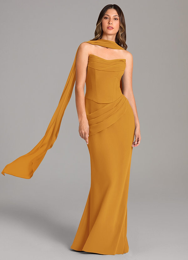 Azazie Sorrel Vestidos Dama de Honor Vestido de Caramelo de Gasa de Corte Sirena con Corsé image1