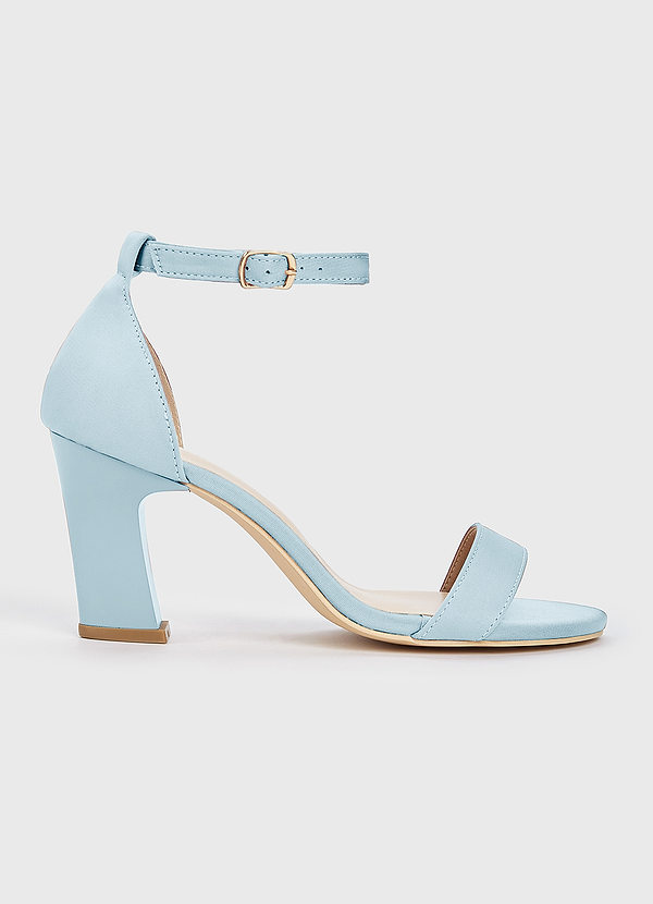 front Matching Color Stretch Satin One Strap Buckle Chunky Heel Sandals