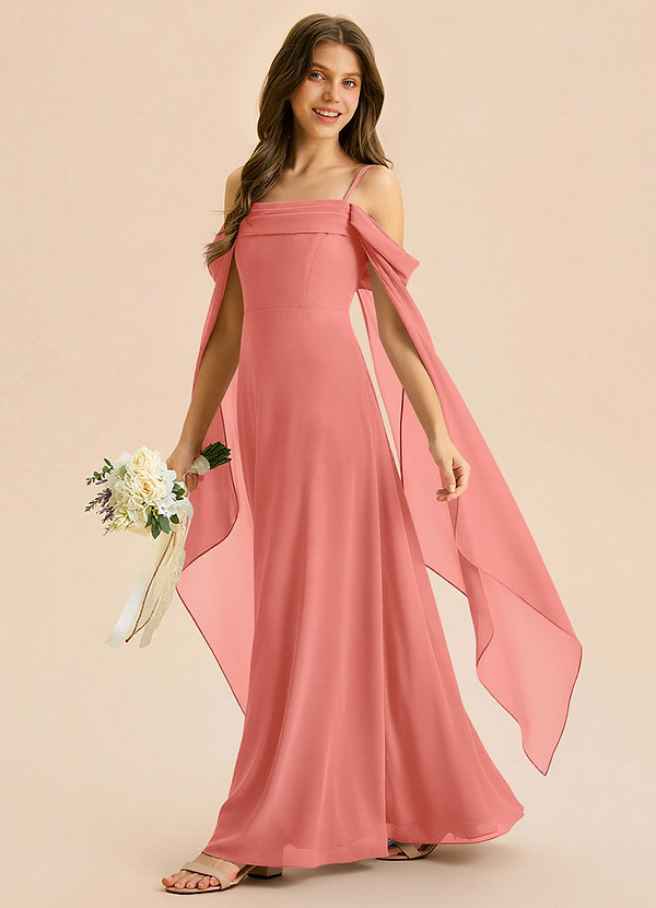 Azazie Moana Junior A-Linie Plissee Chiffon Kleid Lachsrosa image1